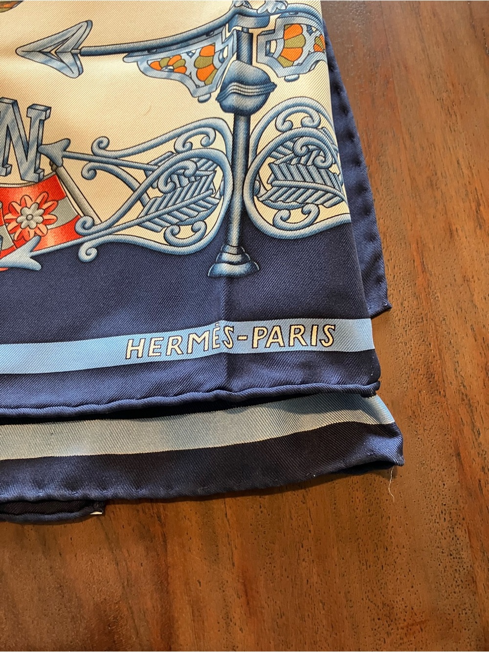 Hermes Blue and Cream Silk Scarf with Carousel Horse Motif - Picture 6 of 11